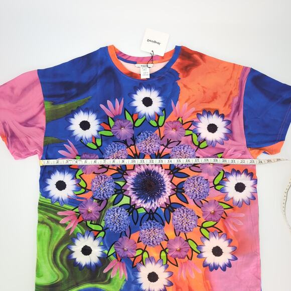 Desigual Luca Floral Mandala Unisex Orange Pink Purple Blue T-Shirt NWT- Size U - Picture 9 of 16